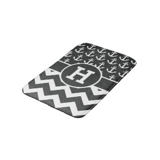 Personalised Black White Chevron Anchors Pattern Bath Mat