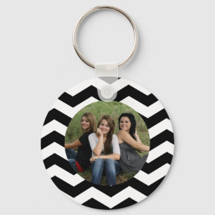 Personalised Black & White Chevron Photo Keychain