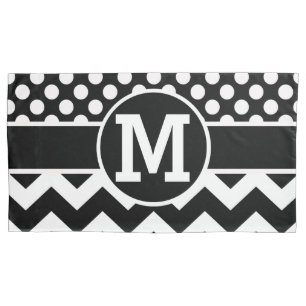 Personalised Black White Chevron Polka Dots Pillowcase