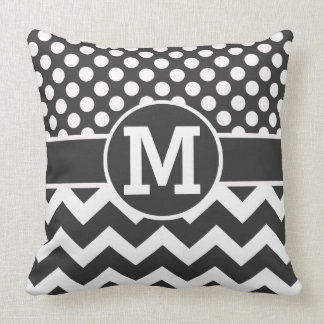 Personalised Black White Chevron Polka Dots Print Cushion