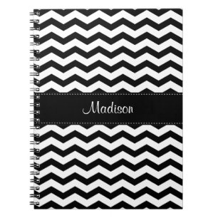 Personalised Black White Chevron Spiral Notebook