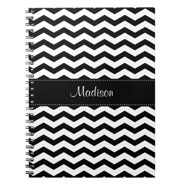 Personalised Black White Chevron Spiral Notebook (Front)