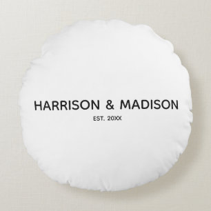 Personalised black white couples name date Wedding Round Cushion
