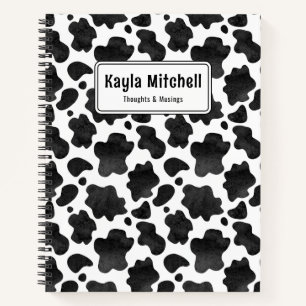 Personalised Black & White Cow Print Notebook