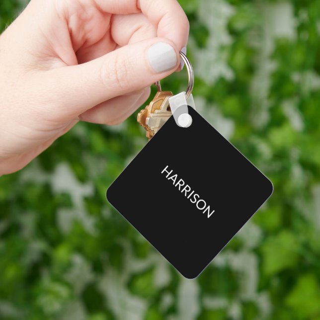 Personalised black white custom name contact Info Key Ring (Hand)