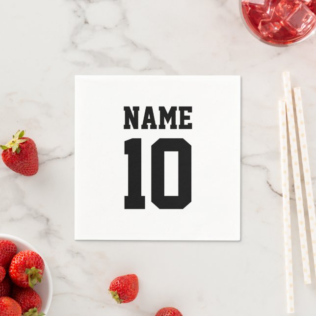 Personalised black white custom name number  napkin (Insitu)