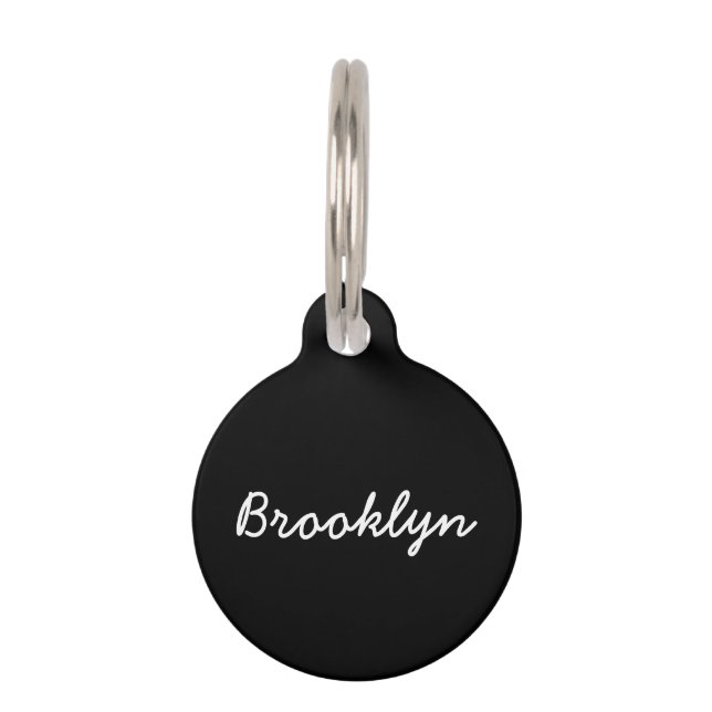 Personalised black & white custom script name    pet tag (Front)