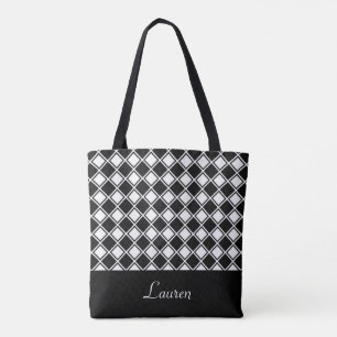 Personalised black & white diamond geometric shape tote bag