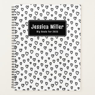 Personalised Black & White Doodle Pattern Heart Planner