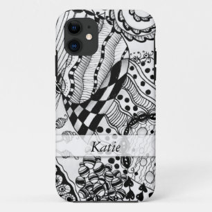 Personalised Black & White Doodled, Tangle ZIA, 04 iPhone 11 Case