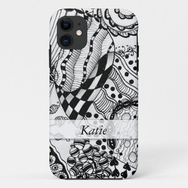 Personalised Black & White Doodled, Tangle ZIA, 04 Case-Mate iPhone Case (Back)