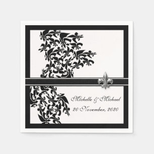Personalised Black White Fleur de Lis Damask Style Napkin