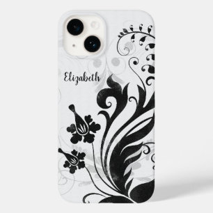 Personalised Black White Floral Case-Mate iPhone 14 Case