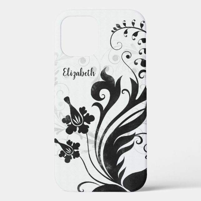 Personalised Black White Floral Case-Mate iPhone Case (Back)