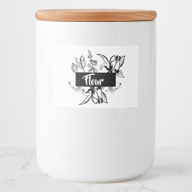 Personalised Black & White Floral Food Canister Label (Front)