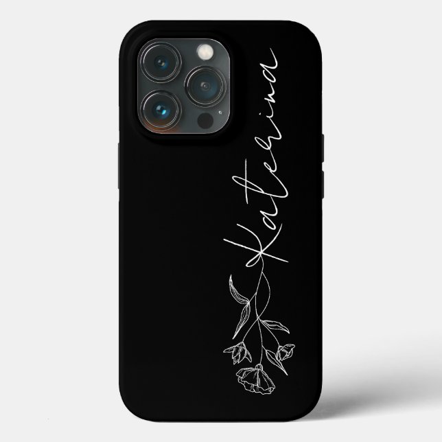 Personalised Black & White Floral Name   Case-Mate iPhone Case (Back)