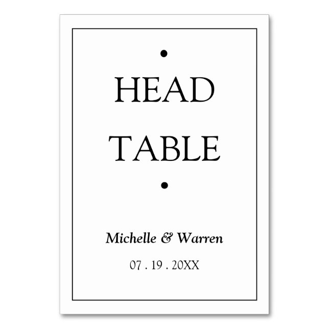 Personalised Black & White Head Table Number (Front)