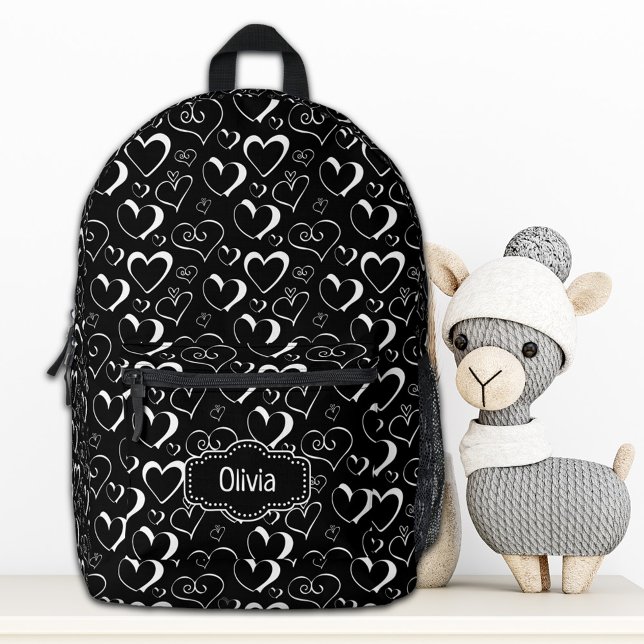 Personalised Black White Hearts Backpack (Creator Uploaded)