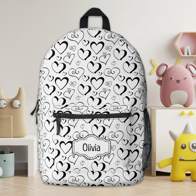 Personalised Black White Hearts Backpack (Creator Uploaded)