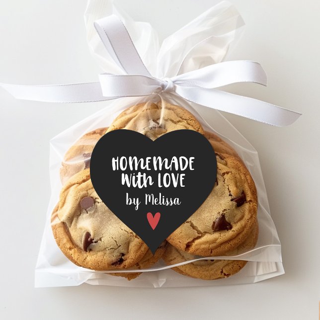 Personalised Black White Homemade With Love Heart Sticker (A cute black and white homemade with love sticker.  So cute for decorating gifts.)