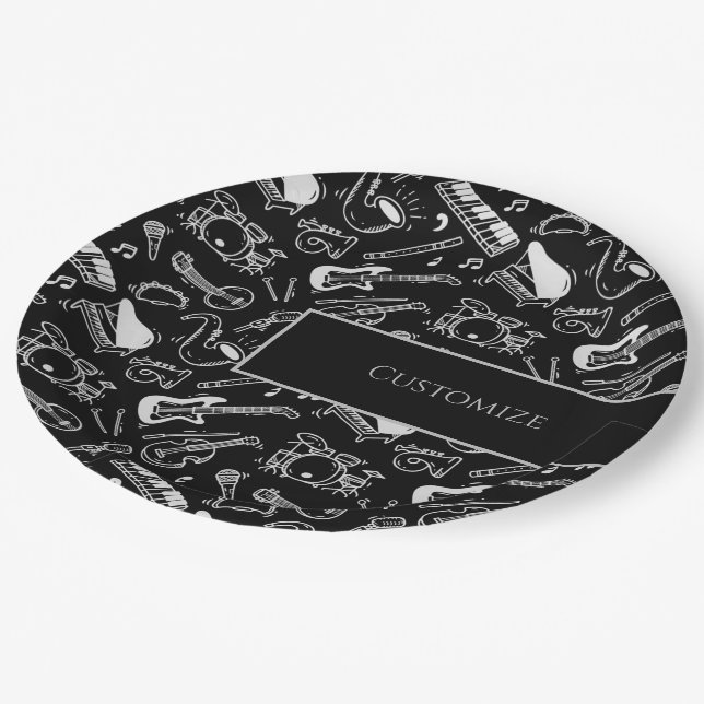 Personalised Black & White Instruments 2 Paper Plate (Angled)