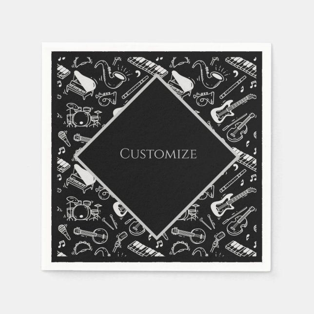 Personalised Black & White Instruments Napkin (Front)
