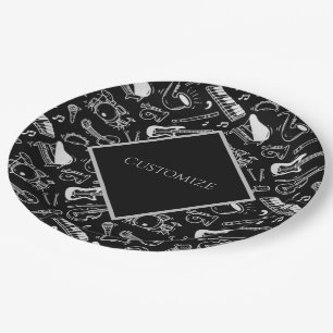 Personalised Black & White Instruments Paper Plate