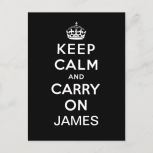 Personalised Black White Keep Calm and Carry On Postcard
