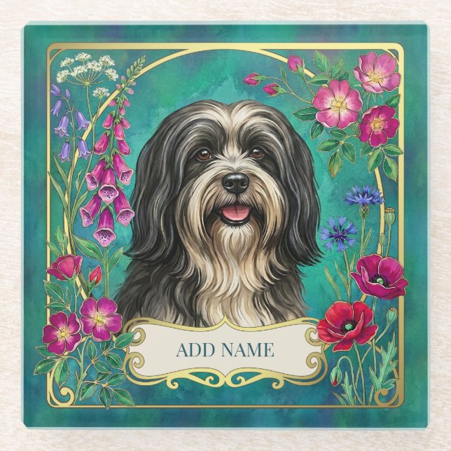 Personalised Black & White Lhasa Apso Coaster (Front)