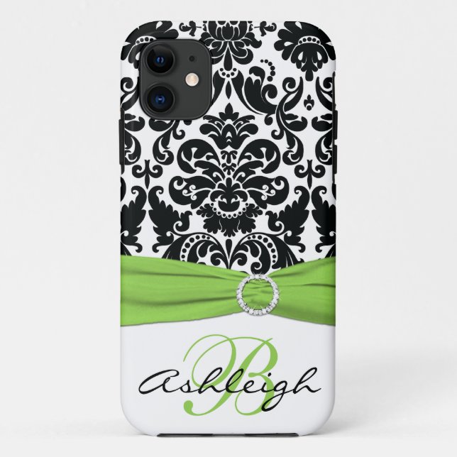 Personalised Black, White, Lime Damask iPhone 5 Case-Mate iPhone Case (Back)