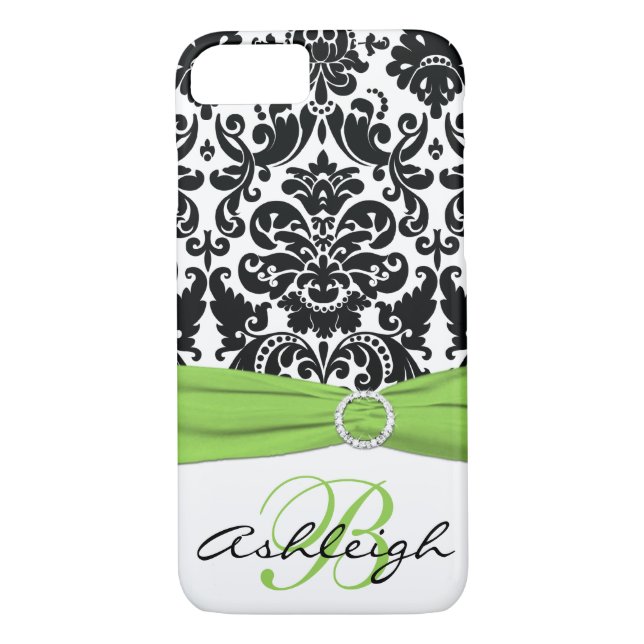 Personalised Black, White, Lime Damask iPhone 7 Case-Mate iPhone Case (Back)