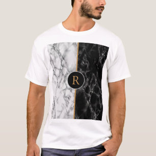 Personalised Black White Marble Monogram T-Shirt