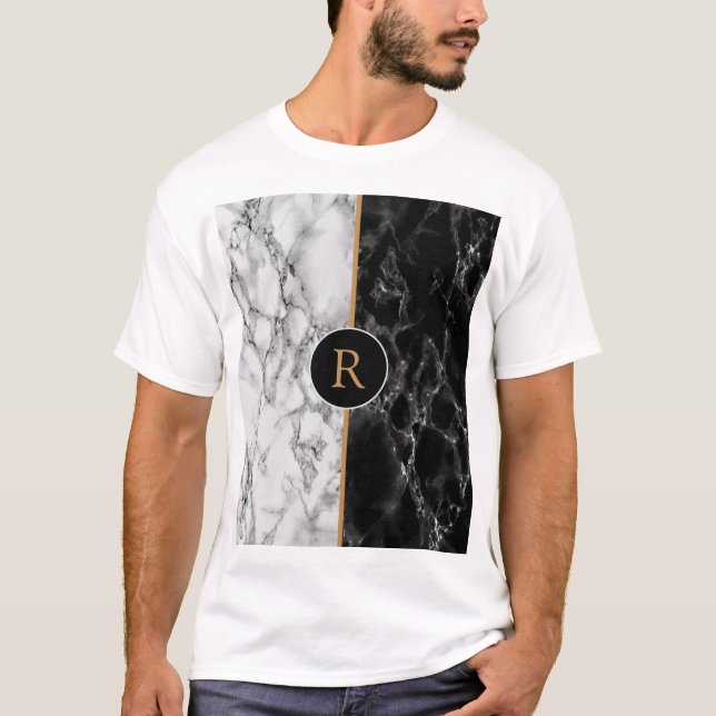 Personalised Black White Marble Monogram T-Shirt (Front)
