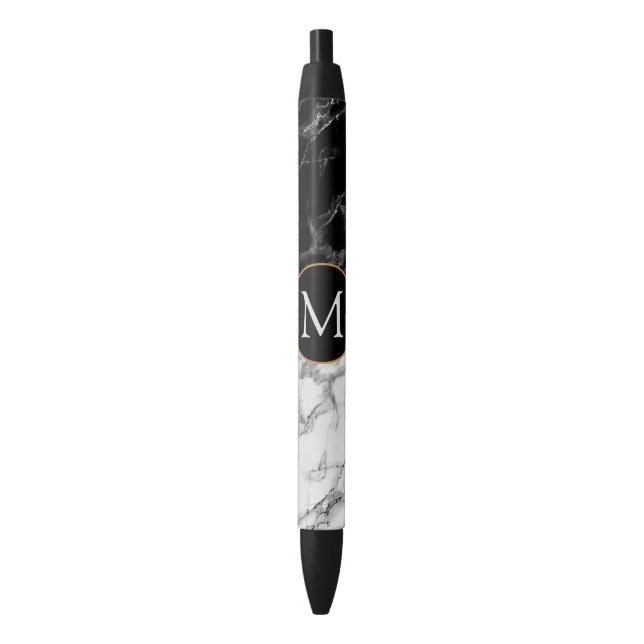 Personalised Black White Marble Pen Custom Letter (Front Vertical)