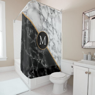 Personalised Black White Marble Shower Curtain