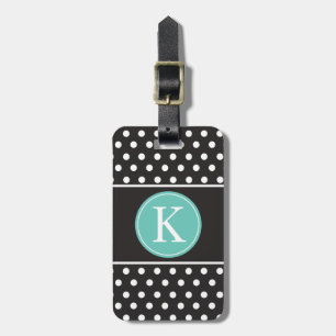 Personalised Black White Mint Green Polka Dots Luggage Tag