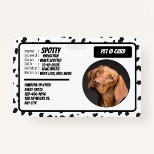Personalised Black White Modern Dog Photo ID Badge