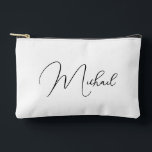 Personalised Black White Monogram Makeup Cosmetic Accessory Pouch<br><div class="desc">Create your own custom, personalised, beautiful modern elegant black script / typography monogram monogrammed, durable Spun Polyester, mens womens white zippered cosmetic makeup toiletry bag golf beach accessory pouch. Simply type in your name / initials / monogram, to customise. Make a great gift for birthday, fathers day, mothers day, christmas,...</div>