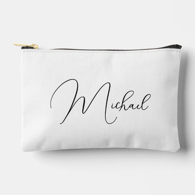 Personalised Black White Monogram Makeup Cosmetic Accessory Pouch (Front)