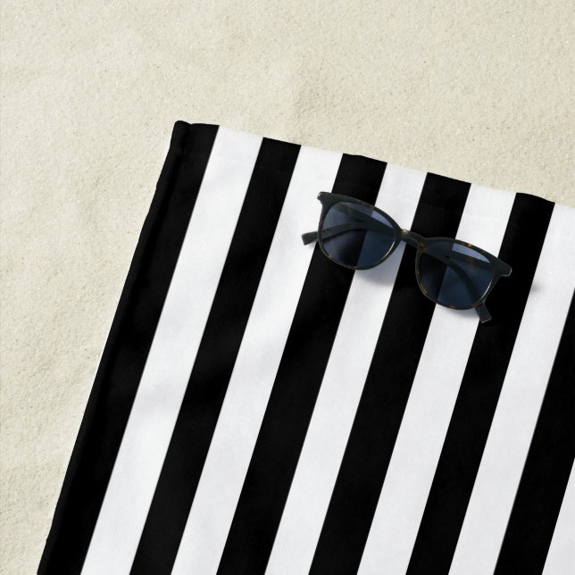 Personalised Black White Music Notes Heart Stripes Beach Towel (In Situ)