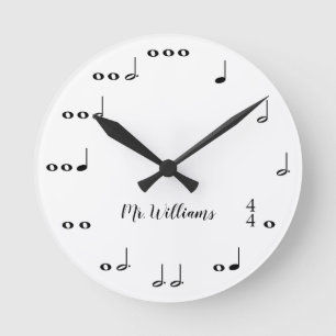 Personalised Black & White Music Notes Round Clock