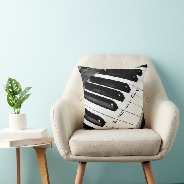 Personalised Black & White Music Themed Piano Keys Cushion (Chair)