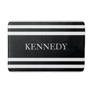 Personalised Black White Nautical Stripes Pattern Bath Mat