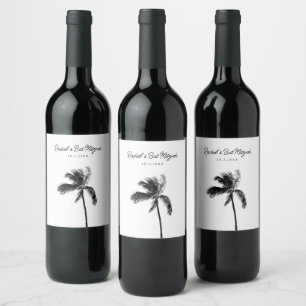 Personalised Black & White Palm Tree Wine Label