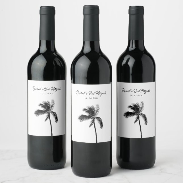 Personalised Black & White Palm Tree Wine Label (Bottles)