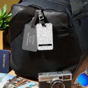 Personalised Black & White Paws & Whiskers Luggage Tag