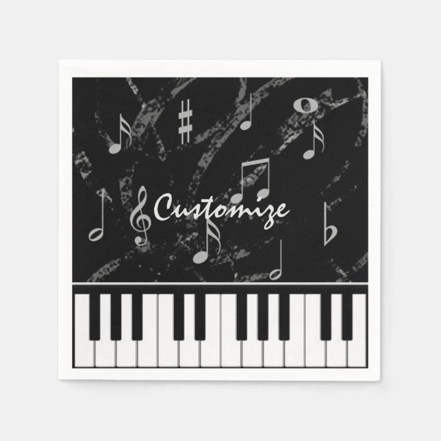 Personalised Black & White Piano Music Napkins (Front)