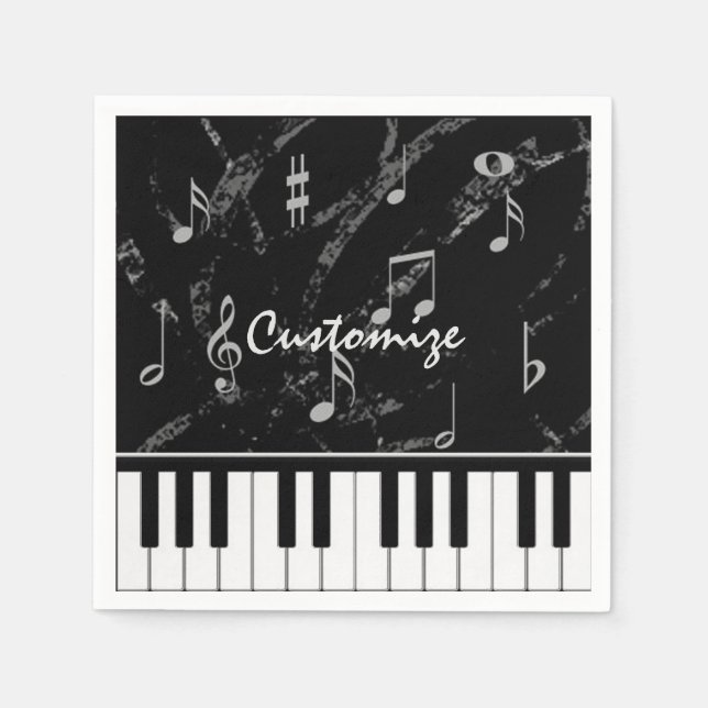 Personalised Black & White Piano Music Napkins (Front)