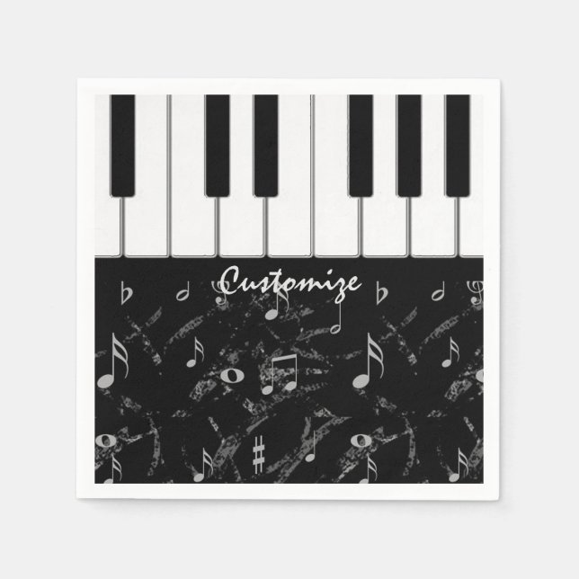 Personalised Black & White Piano Music Napkins 2 (Front)