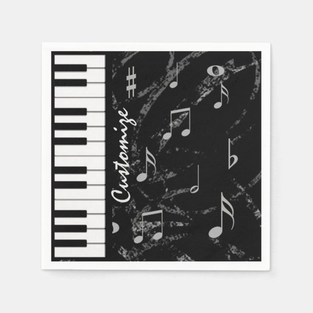 Personalised Black & White Piano Music Napkins 3 (Front)